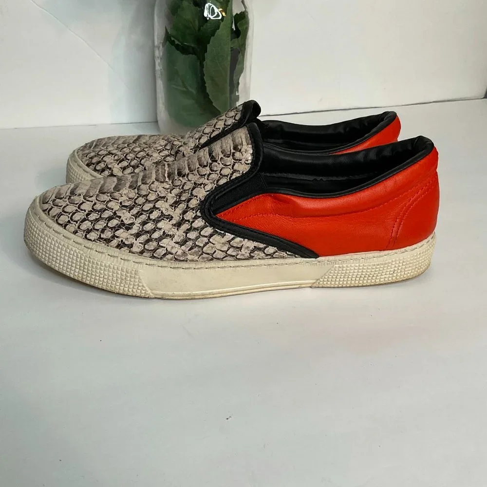 Kurt Geiger Red Leather & Snakeskin Slip-On Sneakers